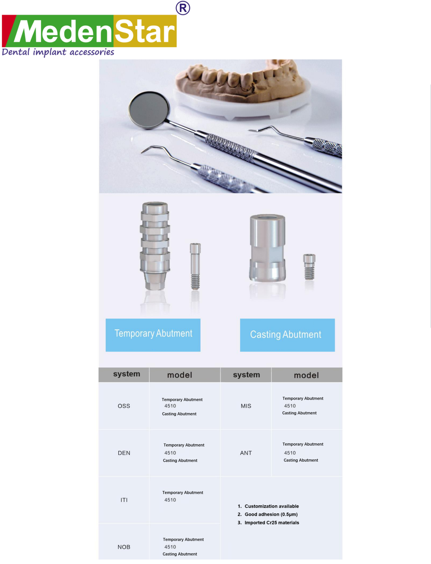 Temporary abutment;Casting abutment